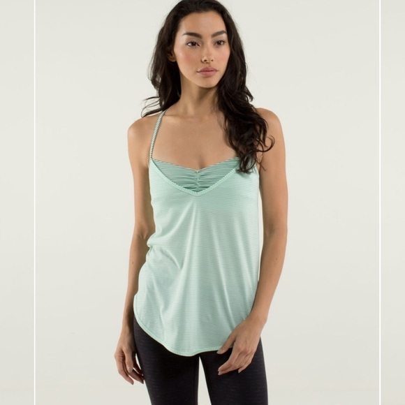Lululemon Teal and Black Stripe Roll Out Tank - Picture 1 of 9